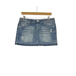 SO Micro Mini Y2K Denim Skirt Distressed Medium Wash Juniors Skirt Size 11